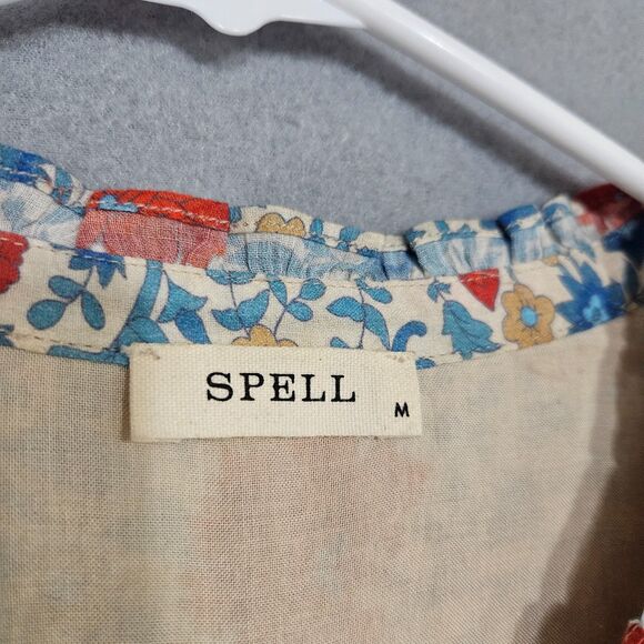 SPELL Village Ruffle Mini Shift Dress Organic Cotton Size Medium Playdress - Picture 2 of 9